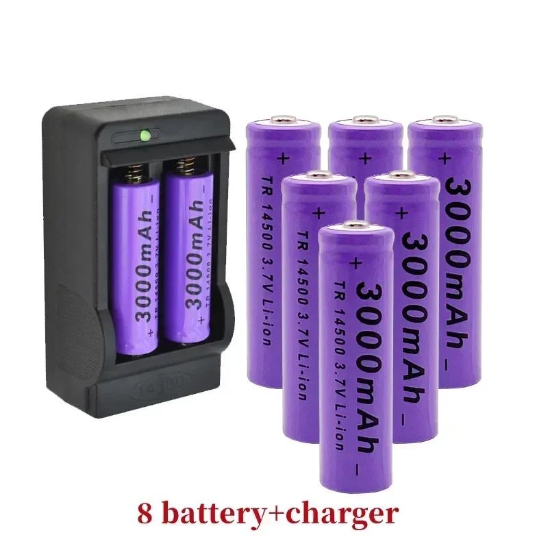 Batería de litio 14500 2025 100% la última batería recargable 3,7 V 3000mAh 14500 para linterna LED de juguete + cargador: YELLOW