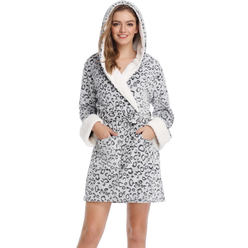 automne hiver Teddy Robes de chambre léopard peignoirs à capuche vêtements de nuit rose Robes de chambre Robes pour les femmes