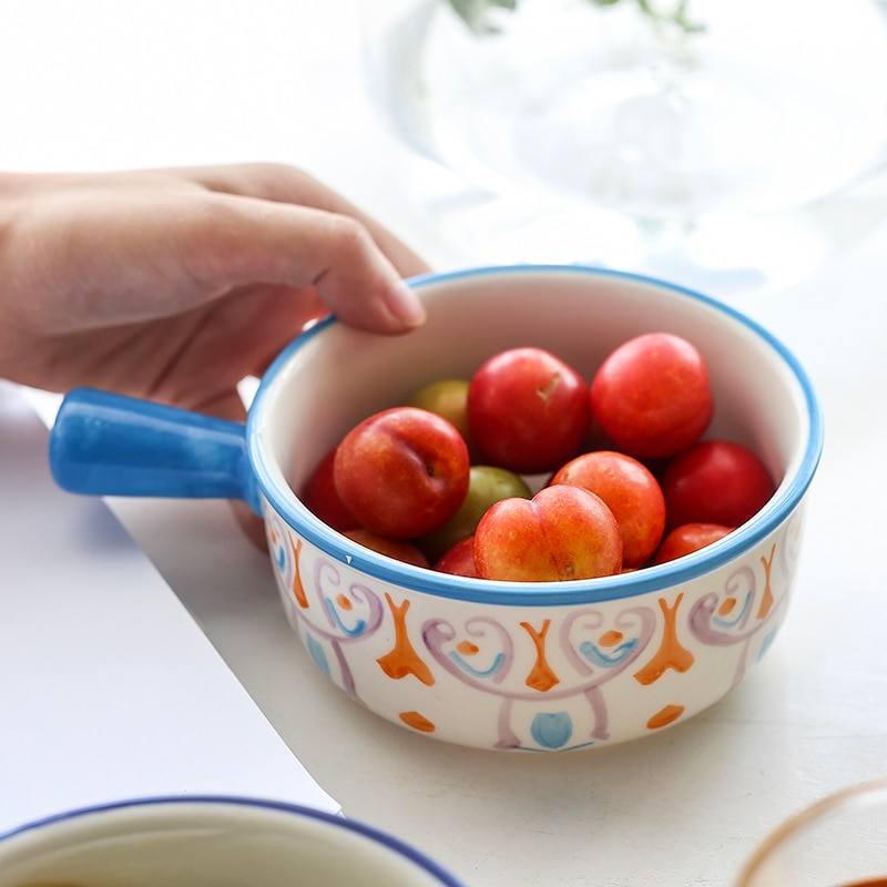 Cuenco de cerámica pintado a mano para el hogar, Bol para postre, arroz, ensalada, horno, tazón de cereales para desayuno con mango único, restaurante