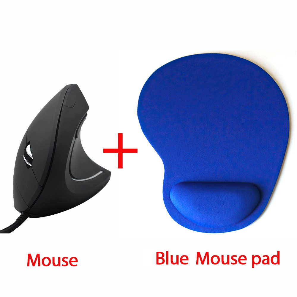 Ergonomic Vertical Mouse USB Plug Wired Right Hand Computer Gaming Mice 1.8m linelength Optical Mouse Gamer Mouse For Laptop PC: Mouse and Blue pad