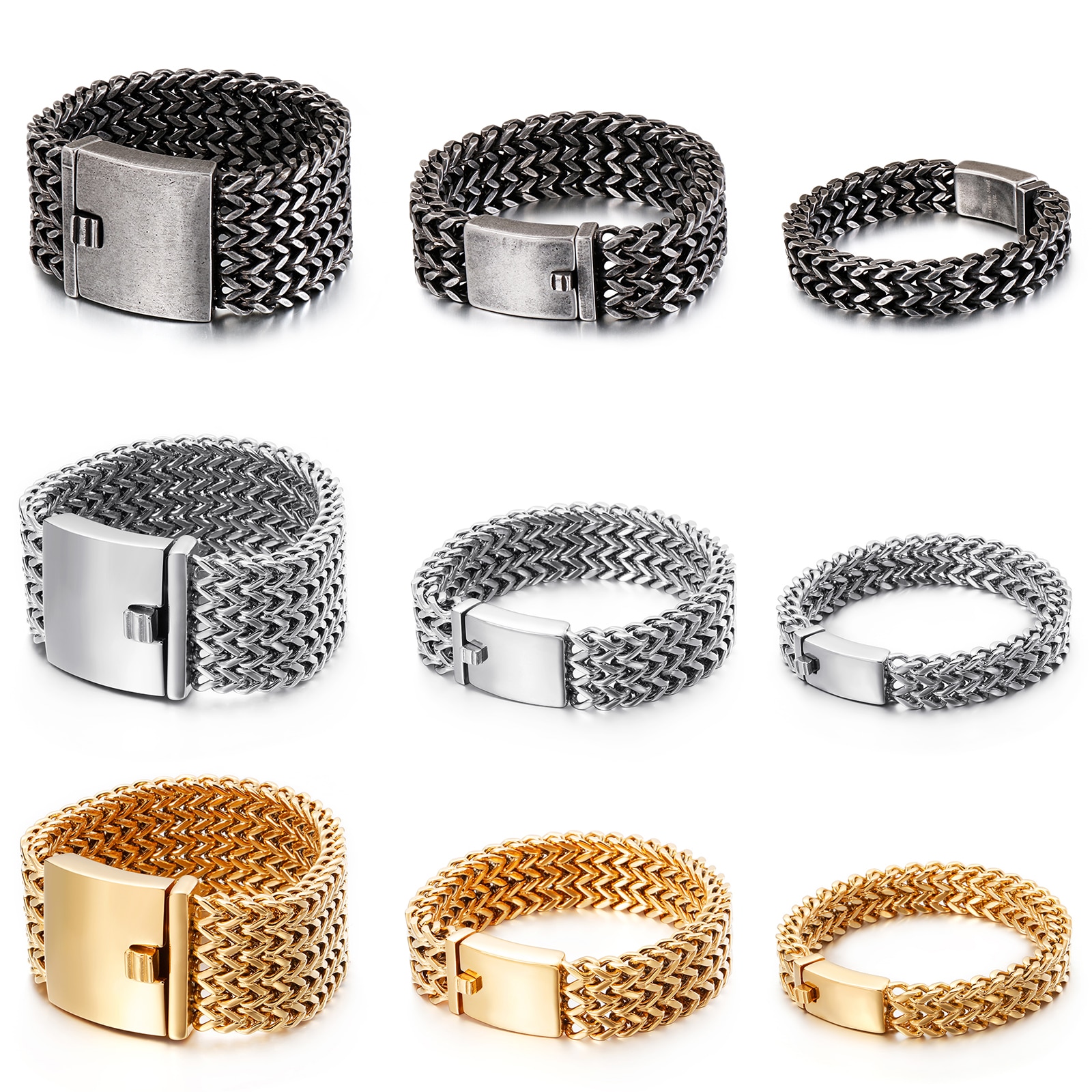 Fongten Mesh Link Chain Armband Mannen Punk Vintage Metalen Roestvrij Staal Mens Wrist Band Charme Brede Armbanden Sieraden