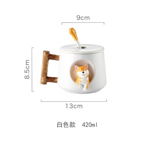 Leuke Cartoon Animal Shiba Inu Keramische Mok Creatieve Mannen En Vrouwen Koppels Met Deksel Lepel Drinkwater Koffie Cup: A