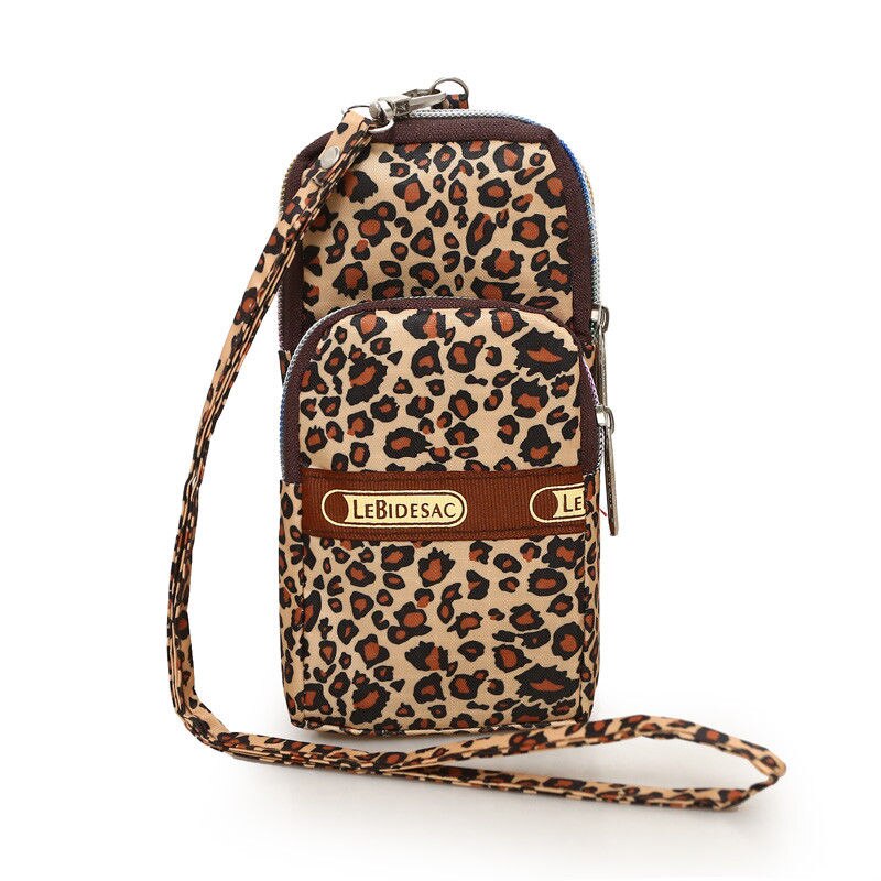 Dames nylon sport arm tas telefoon messenger polsbandje handtas portemonnee portemonnee bloem luipaard munt mobiele telefoonhoesje mobiele telefoonhoesje: 6