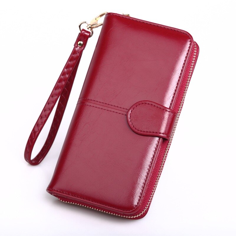 Wallet Female PU Leather Wallet Leisure Purse Ladies Top Women Wallets Long Coin Purse Card Holders Carteira Feminina: Wine red