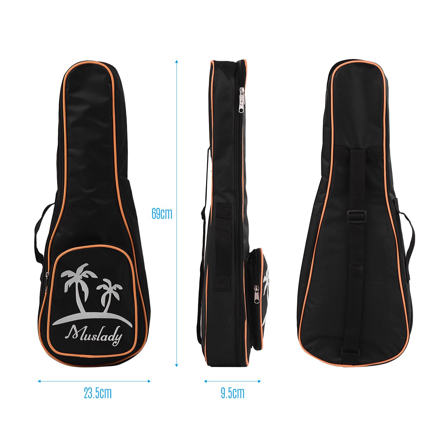 Muslady 23 pouces/26 pouces ténor ukulélé sac Uke étui à glissière 5mm rembourrage Style de motif de cocotier avec bandoulière réglable