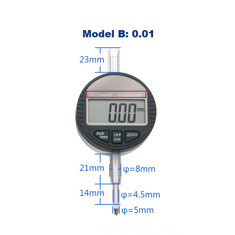 0-12.7mm 0.01 0.001mm Digital Dial Indicator Electronic Micrometer Depth Gauge Measuring Tool Dialmeter: 0.01