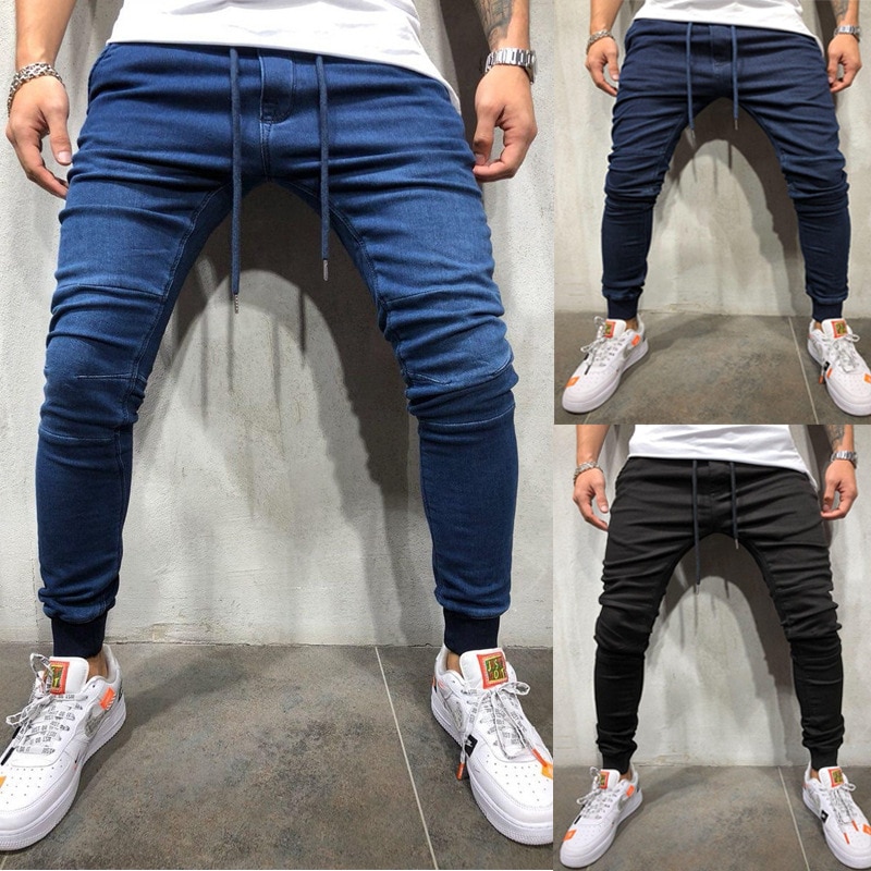 Casual mænd denim casual slim sports pencil bukser jogger mænd bukser