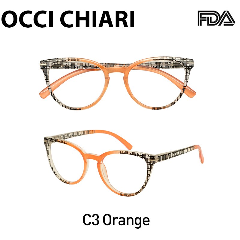 OCCI CHIARI, gafas de luz azul, Marcos cristal óptico gafas Vintage para mujer, gafas de ordenador transparentes, gafas graduadas para miopía, Marco óptico: C3 orange