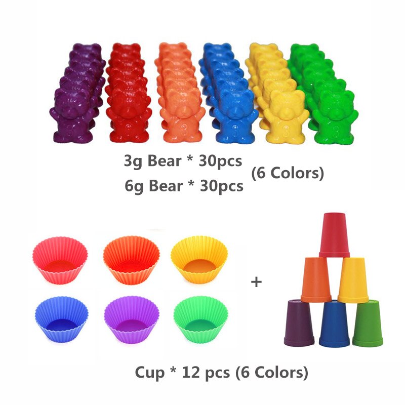 Children Montessori Toy 1set Boxed Counting Bear Montessori Educational Cognition Rainbow Matching Game Educational Toys: Set D