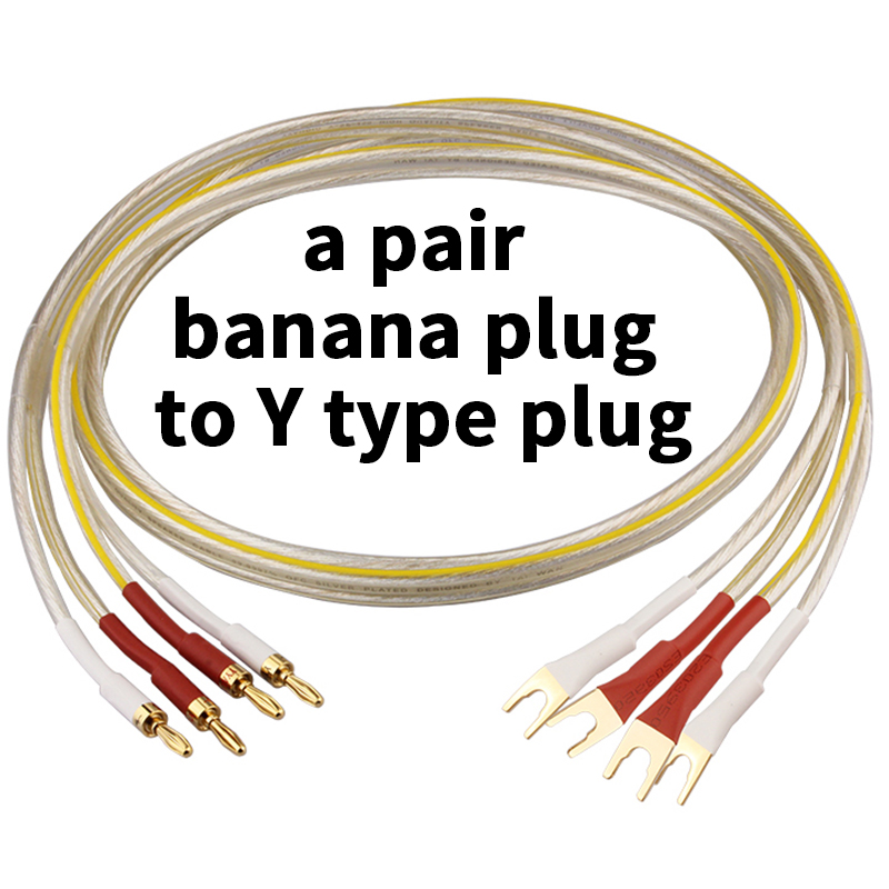 Câble de haut-parleur plaqué argent HIFI, fil de haut de gamme 6N OFC pour amplificateur systèmes Hi-fi, prise Y, câble de haut-parleur à fiche banane: Or / 5m