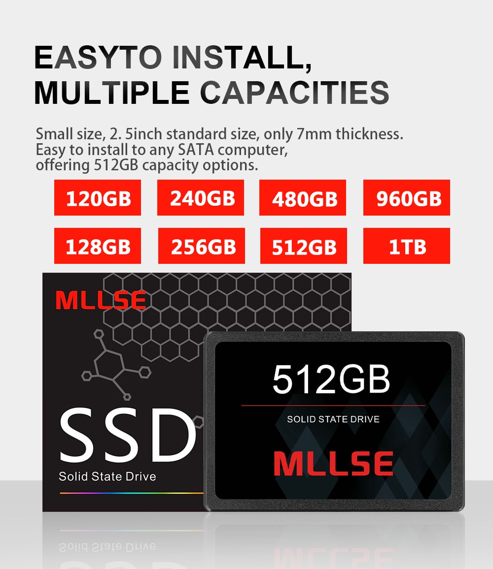 MLLSE SSD 256GB 512GB 1TB 2.5'' SATA III SSD TLC 500MB/S Internal Hard disk drive for Laptop Desktop and Server