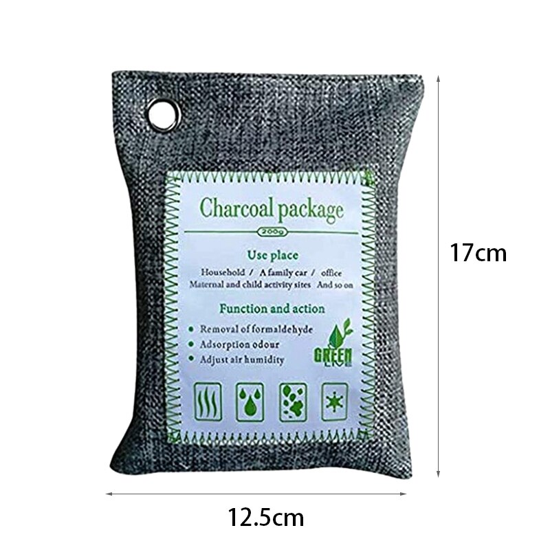 Grey Breathe Green Bamboo Charcoal Odor Eliminator Bag (4-Pack), Activated Charcoal Odor Absorberfor Home, Pets, Car, Closet, Ba