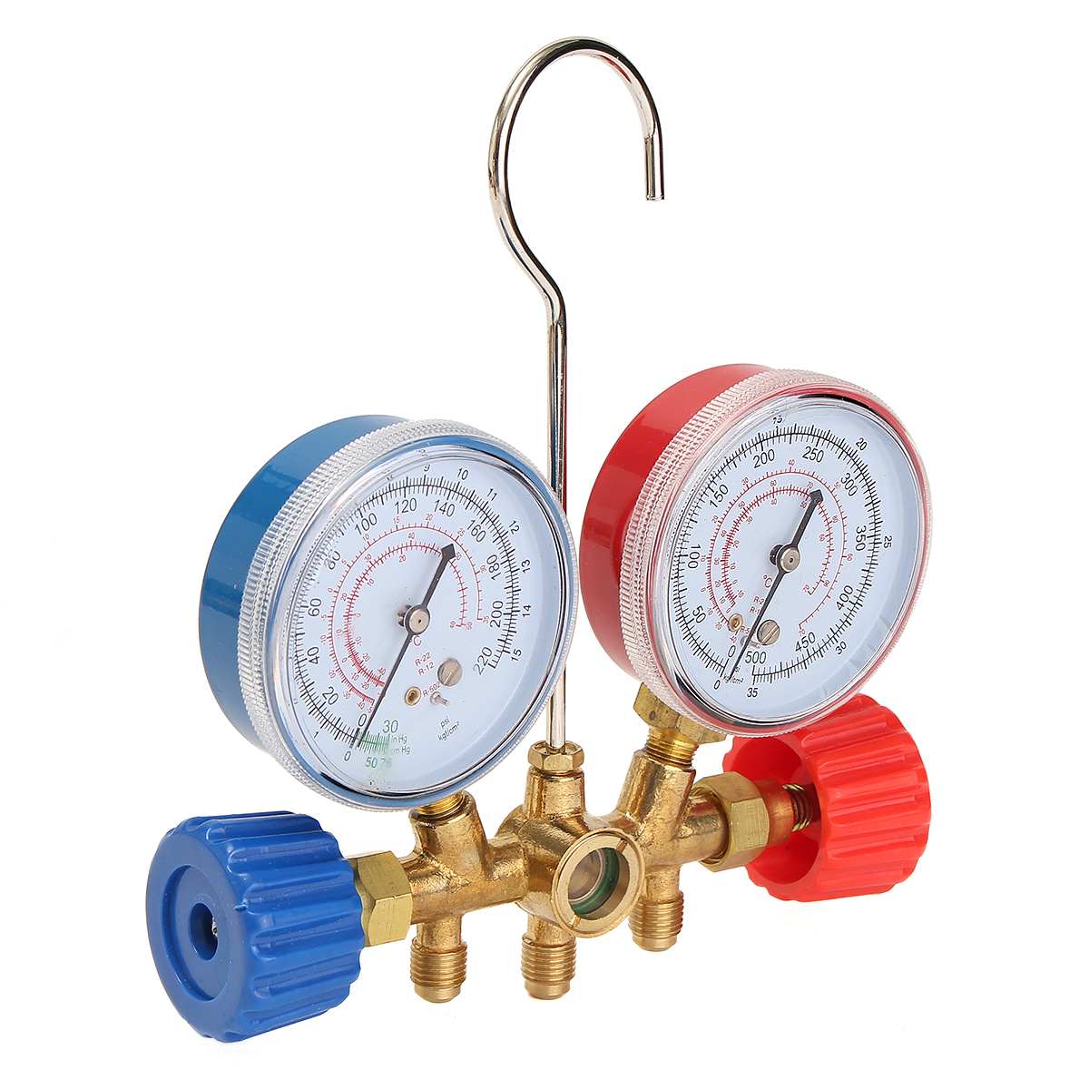 HVAC Manifold Gauge Set High/Low Quick Coupler Hose Fitting Tools Set A/C Refrigeration Kit for R134A R22 R12 Refrigerant