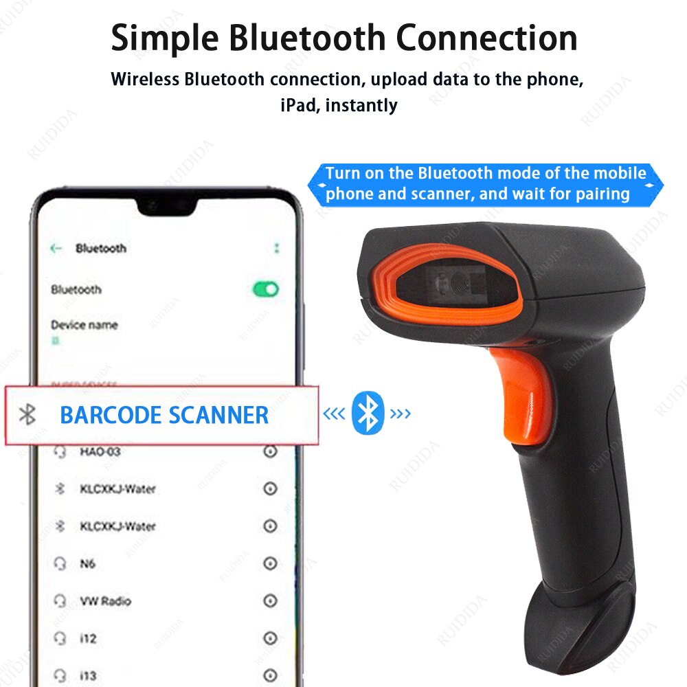 Scanner Wireless 2D Bluetooth Scanner di codici a barre Scanner di codici qr lettore 2d Wireless portatile PDF417 per negozio di supermercati