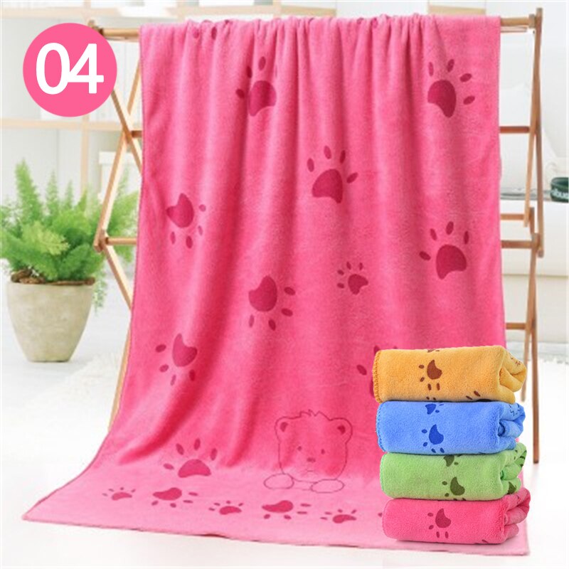 Myk tegneserie kjæledyr hund katt superfin fiber badehåndkle raskt tørr valp absorberende hår vaskeklut super store forsyninger multifunksjon: Rosa pote / 70 140cm