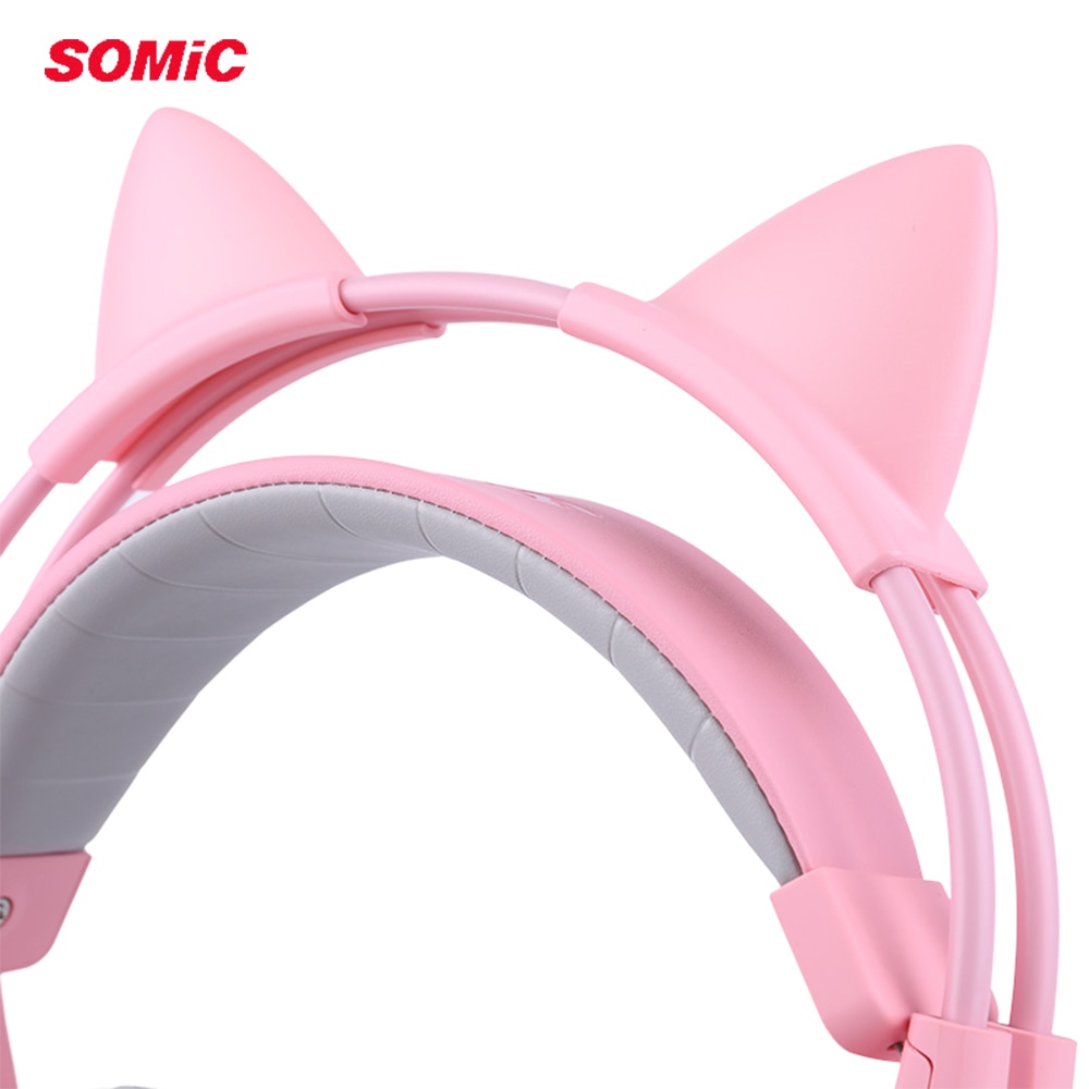 SOMIC G951 Pink Cat Headphones Virtual 7.1 Noise Cancelling Gaming Headphone Vibration LED USB Headset kids Girl Headsets for PC