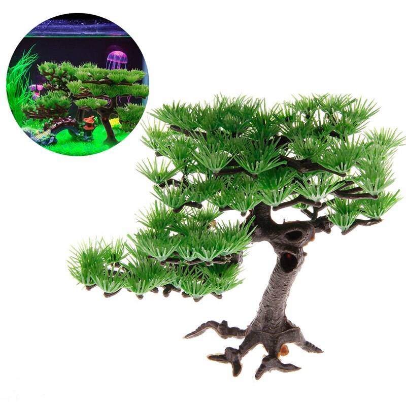 Kunstige planter plast fyr akvarium akvarium tilbehør bonsai dekoration