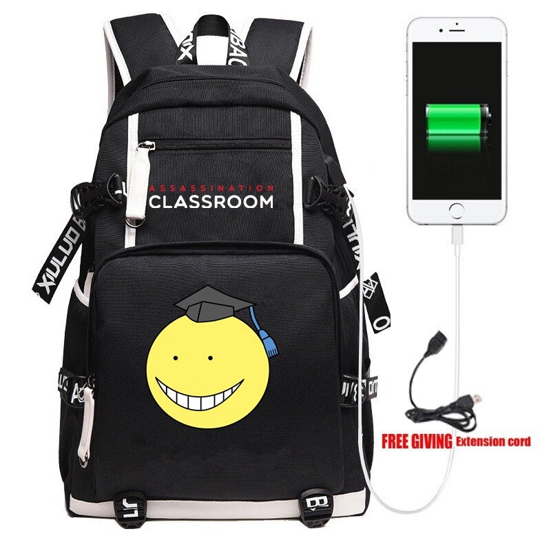 Anime Gioco Assassinio Aula USB Zaino Unisex borsa Da Viaggio Nero Borse A Spalla Bambini Adolescenti Borse per Studenti di Scuola Bookbag: 004