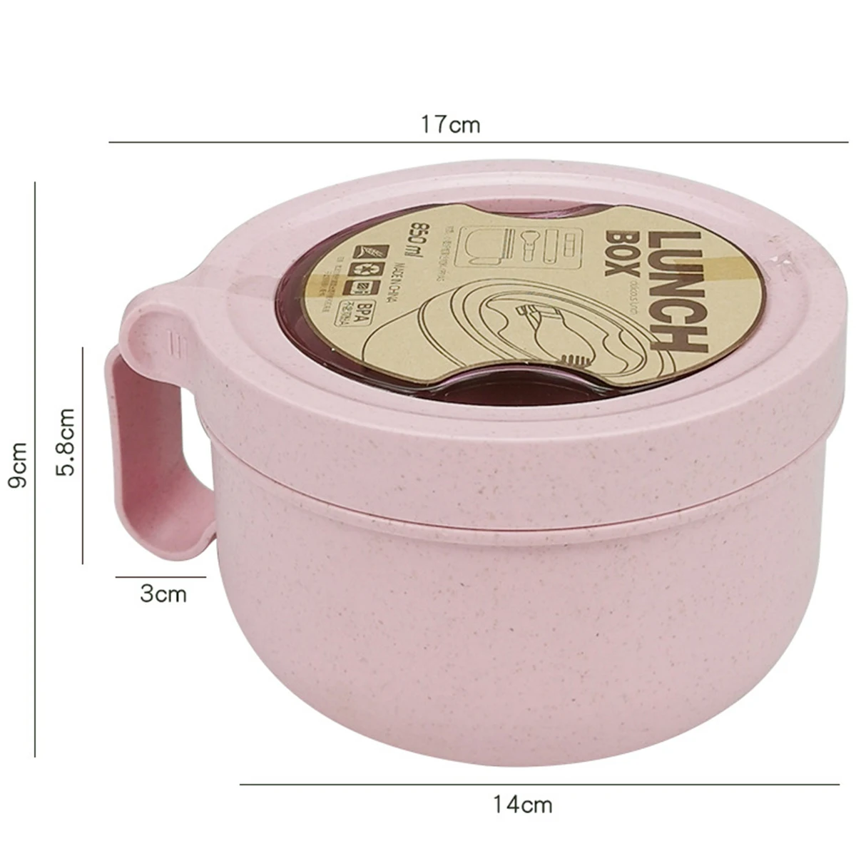 850ml magnetronbestendige soepkommen met deksel en handvat, voedselveilig plastic noedelkom met lepel, lekvrije draagbare ontbijtbeker: Roze