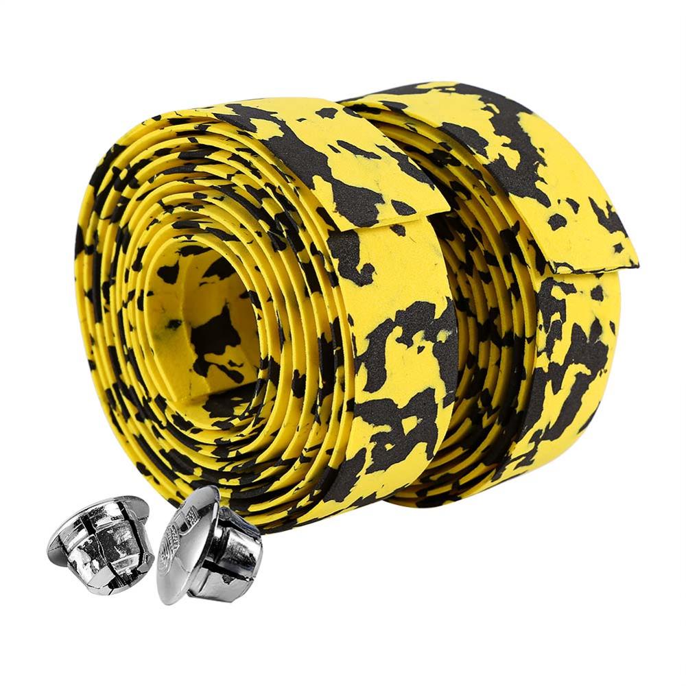 1 par landevejscykel cykelstyr anti-slip styrtape gummi cykel styr tape wrap med stangpropper: Gul sort