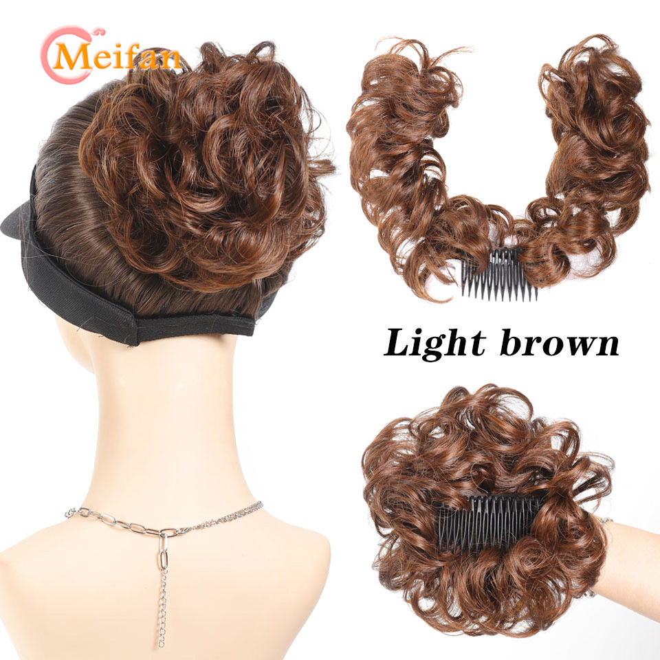 Messy Hair Bun Curly Hair Piece Side Comb Clip in Hairtail Extension Short Natural Versatile Adjustable Styles Easy Hair pieces: GRAY