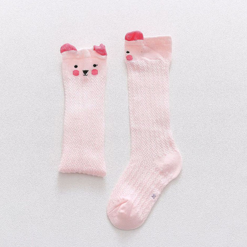 Baby Summer Thin Mesh Long Socks Newborn Girls Cotton Knee Socks Mosquito Proof Socks for Infants Animals: Pink Bear Socks
