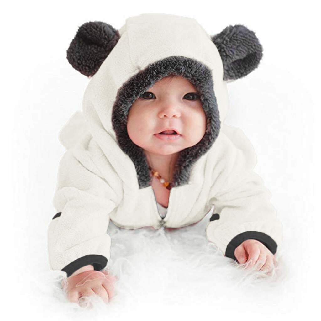 Herfst & Winter Baby Baby Meisjes Jongens Solid Cartoon Romper Broek Print Fleece Oren Hoodie Romper Kleding Jumpsuit