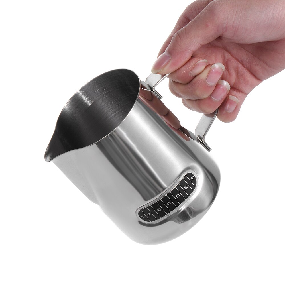 1PC 600ml Stainless Steel Milk Frothing Mug Frother Coffee Cup Jug Latte Pitcher Thermometer Foam Container Household Coffeeware