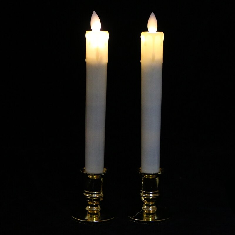 2Pcs/Set Electric Flickering Flameless Led Candle Lights With Removable Gold Base