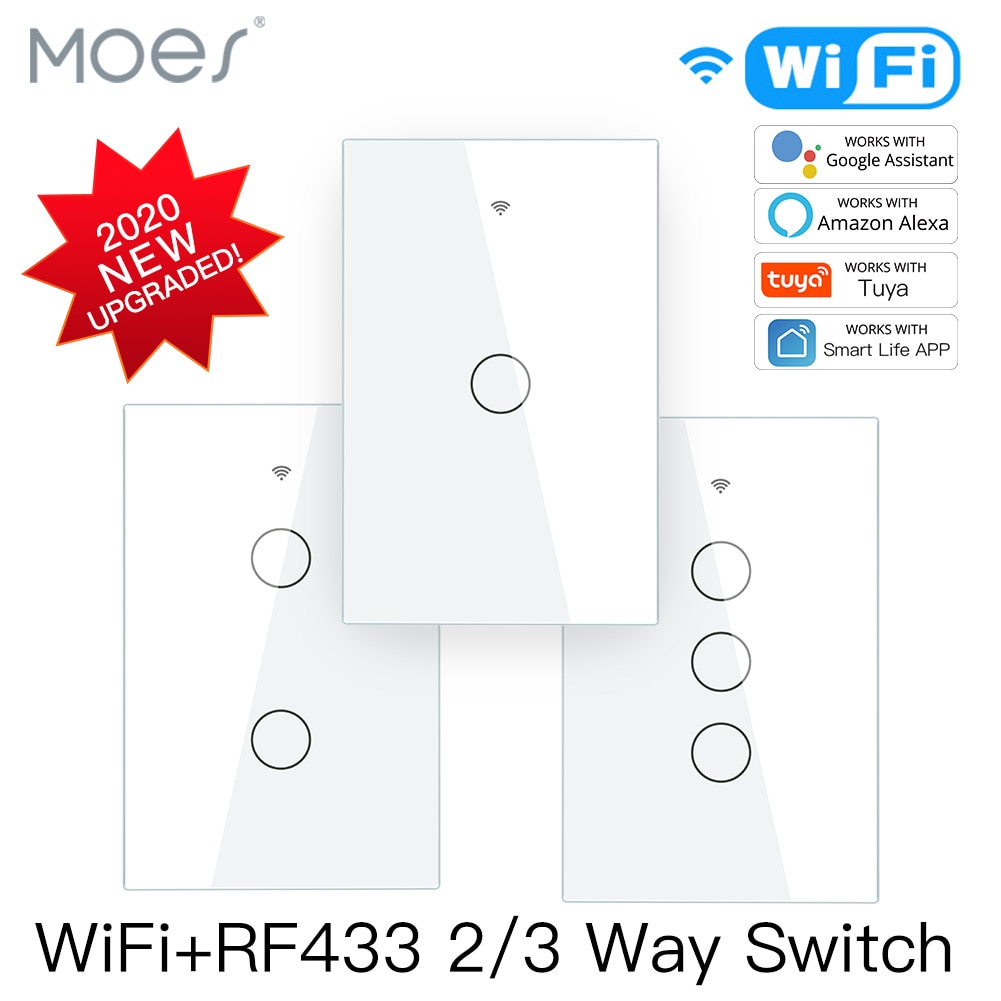 Smart Glass Panel Switch Smart Life/Tuya App Multi-Control Association, Voice Control with Alexa,Google Home,1/2/3 Gang White