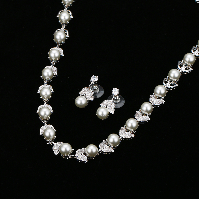 Amc Luxe Minalist Parel Ketting En Oorbel Set Aaa Kubieke Zirkoon Bridal Wedding Party Accessoires Sieraden Voor Vrouwen