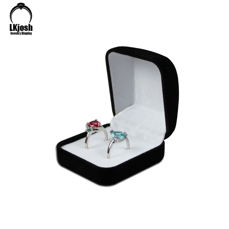 Caja De joyería De terciopelo, caja De almacenamiento De joyería con anillo Bo, caja De doble anillo, caja De tesoro De perlas, caja De De boda, organizador De Joyas: Negro