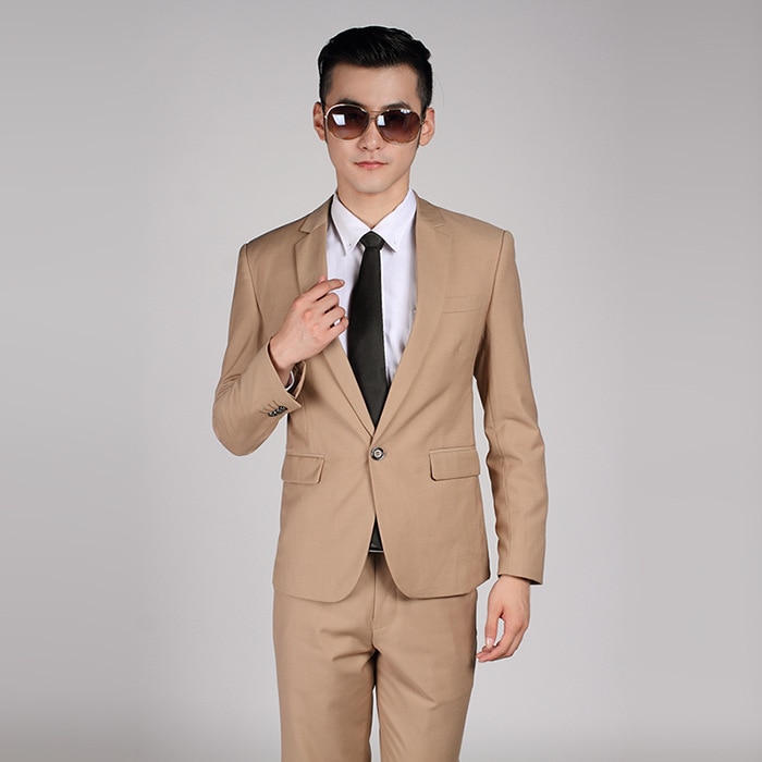 Otoño nuevos trajes para hombres el novio cultivar la moralidad vestido de boda dos trajes de boda caqui