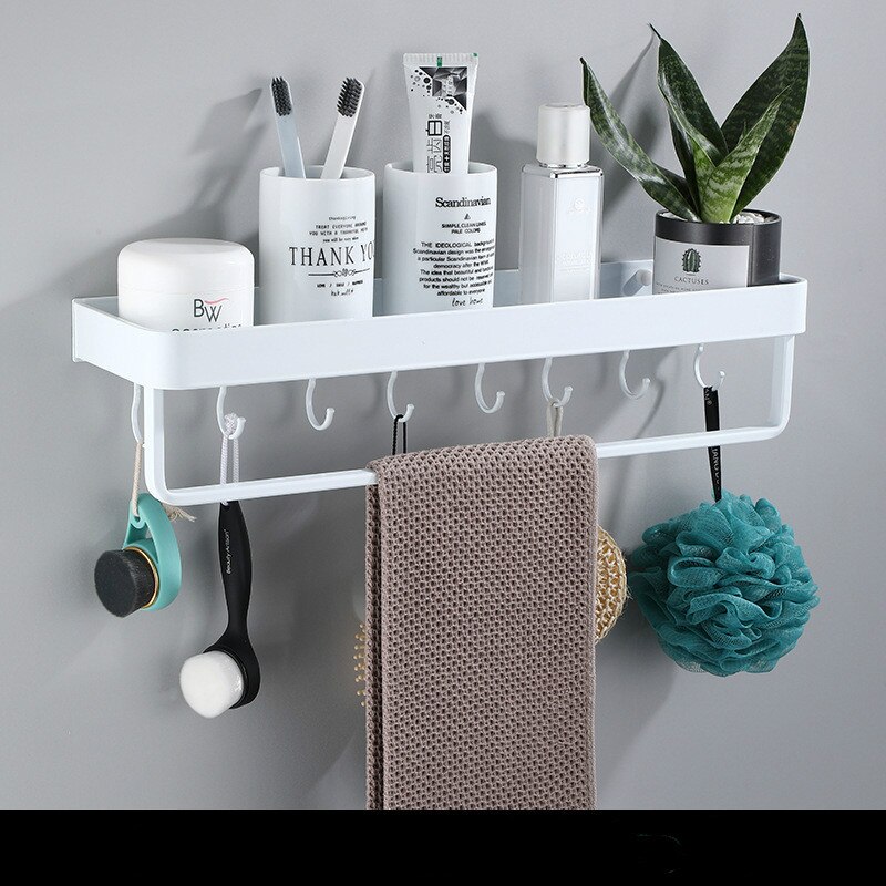 Towel Shower Storage Rack Black Corner Shelves Wall Shelf Aluminum Shampoo Holder No Drill Kitchen Bathroom Shelf Organizer
