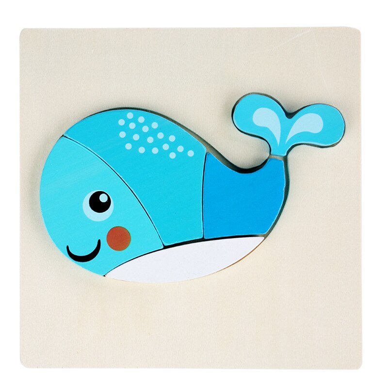 Baby Toys Wooden 3D Puzzle Cartoon Animal Intelligence Kids Early Educational Brain Teaser Children Learning Jigsaw Toys: Whale