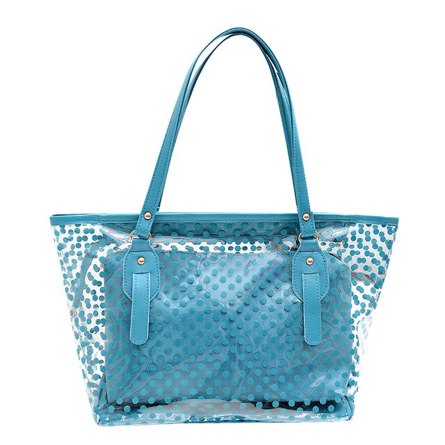Ocardian Handtassen Zomer Tassen Voor Vrouwen Plastic Golf Punt Transparante Strand Schoudertas Handtas + Clutch M28: Blue
