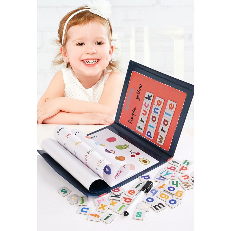 Libro magnético 3D para niños, juego de escritura con letras del alfabeto inglés, tarjetas de Educación Temprana, juguetes de escritura para bebés