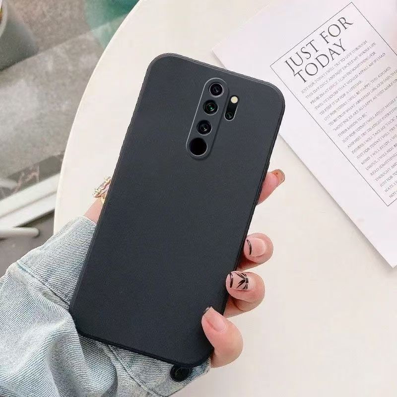 Funda de teléfono cuadrada de silicona líquida para Xiaomi Redmi Note 5 6 7 8 9 9s 10 10s Pro fundas traseras mate: Lona / Negro