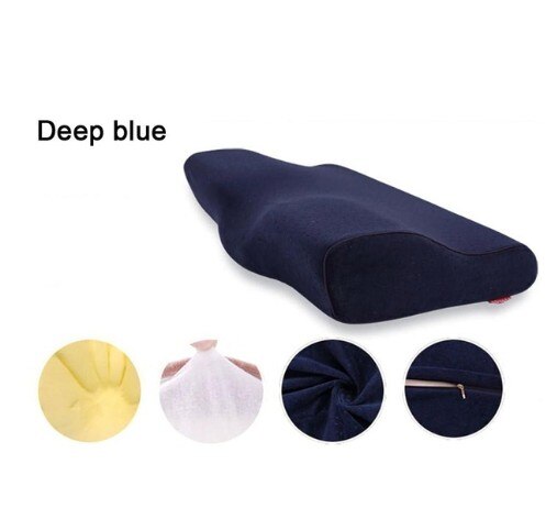 Behagelig hukommelse skum pude nakke massage ergonomisk kurve cervikal ortopædisk nakke seng sove hovedpude pude: Mørkeblå