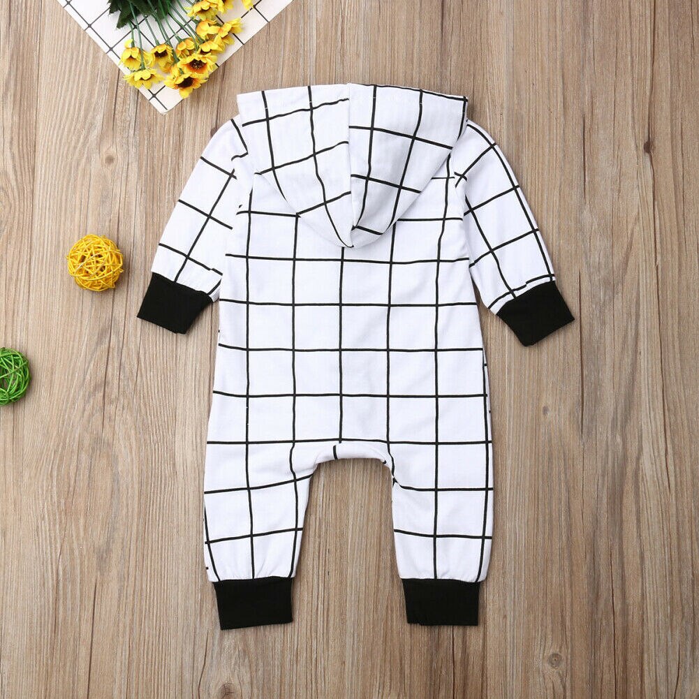 Baby Boy Plaid Clothes Long Sleeve Hooded Romper Jumpsuit Outfits