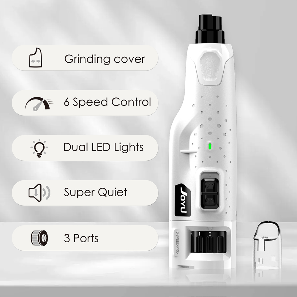 Dog Nail Grinder Dustproof with 2 LED Light - Super Quiet Powerful 6-Speed Nail Trimmer File for Small Medium Large Dogs dog acc: WHITE