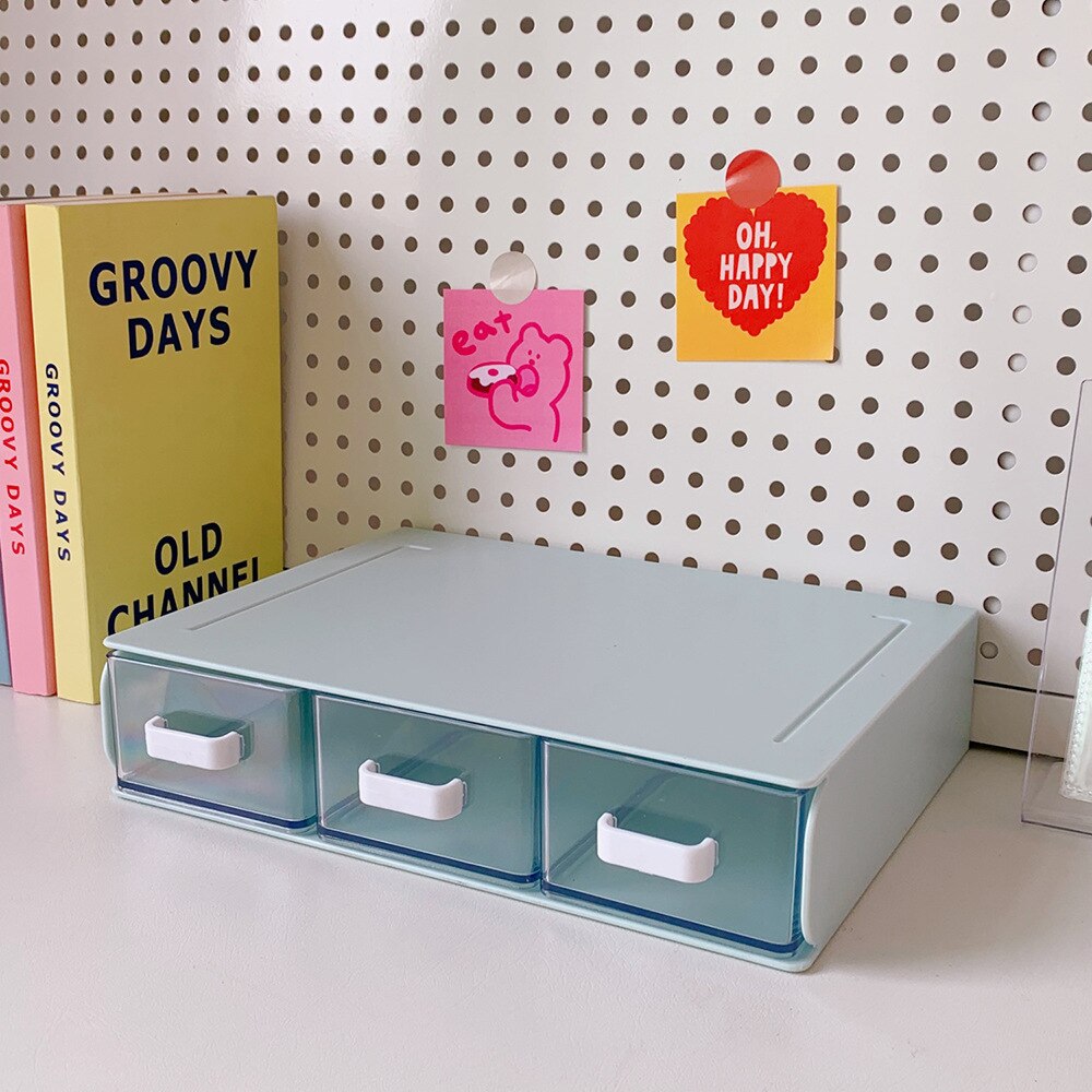 Boîte de rangement de bureau en acrylique, organisateur de tiroir, support anti-poussière, boîte de tri de papeterie de bureau pour étudiants, organisateur multifonction: 3blue