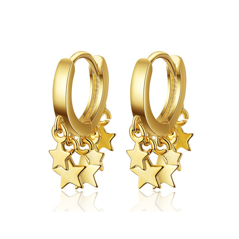 Pendientes de aro bohemios para mujer, aretes con borlas geométricas de estrella dorada/blanca, joyería de superior: Star Golden