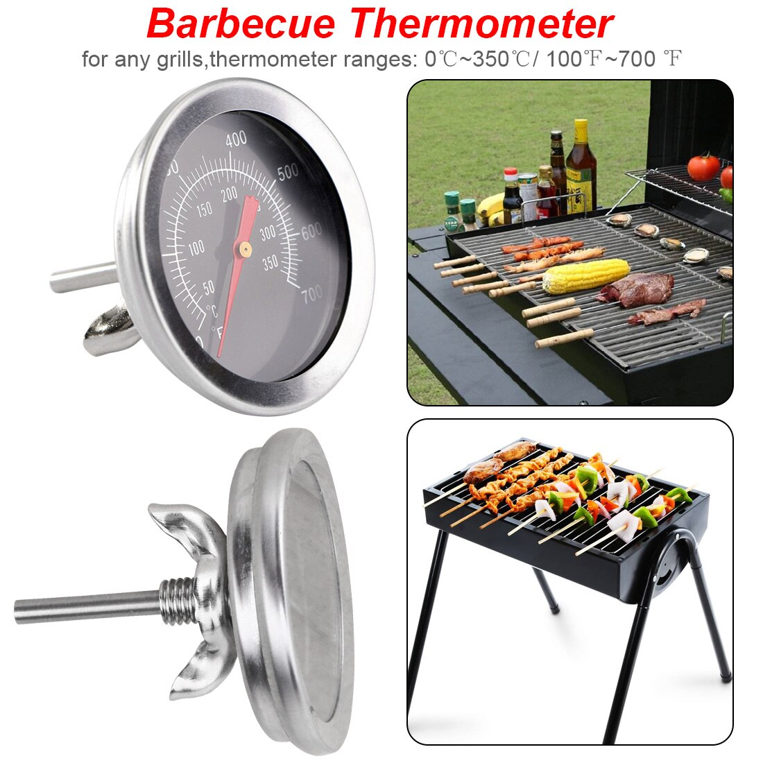 Rvs Bbq Thermometer Dial Temperatuurmeter Voor Koken Voedsel Vlees Huishouden Keuken Tool Oven Thermometer 100 350C