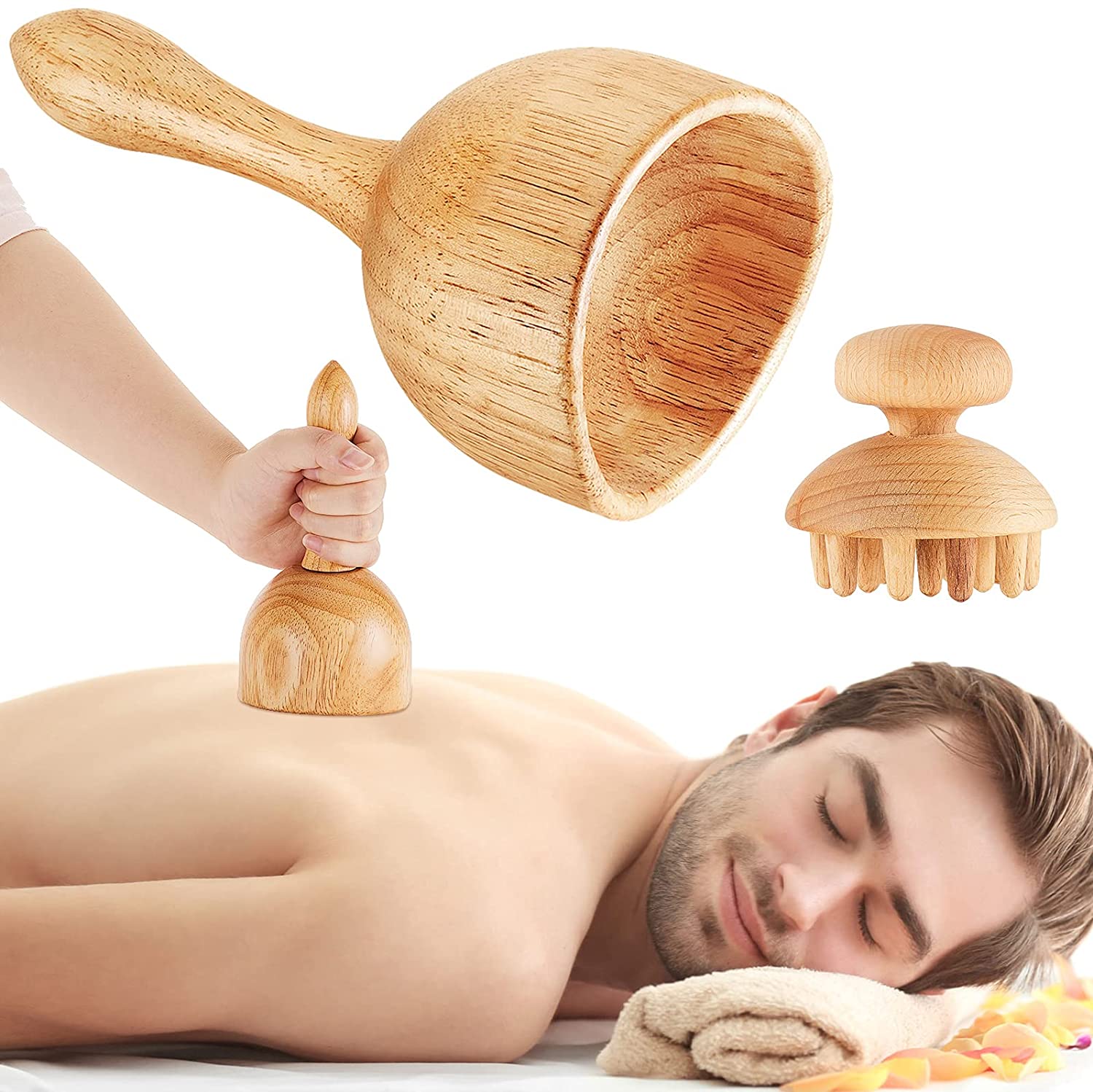 6 Pieces Wood Therapy Massage Tools Maderoterapia Kit Wood Massager Roller Wood Gua Sha Roller Manual Wooden