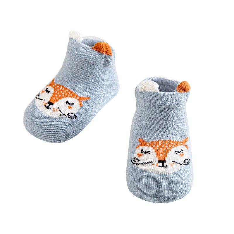 All Season Infant Baby Kid Boy Girl Cotton Short Socks Cute Cartoon Animals Pattern Comfortable Soft Soled Anti-slip Floor Socks: Blue / 1-3Y