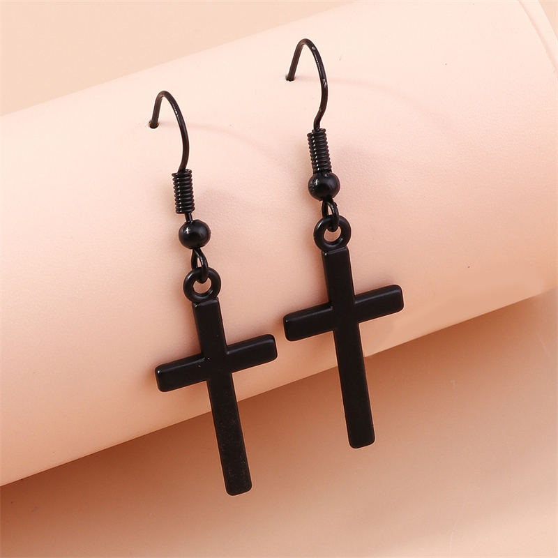 Nuevos pendientes colgantes de Cruz negra para mujer, pendientes de gancho colgantes de Cruz de Metal gótico, accesorios de joyería de para niñas: PALLADIUM