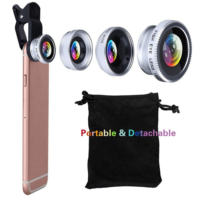 Universal 3 In1 Fisheye Wide Angle Macro Camera Lens Kit Clip On For Mobile Phone Lentes De Ojo De Pez For iPhone/Huawei/Samsung