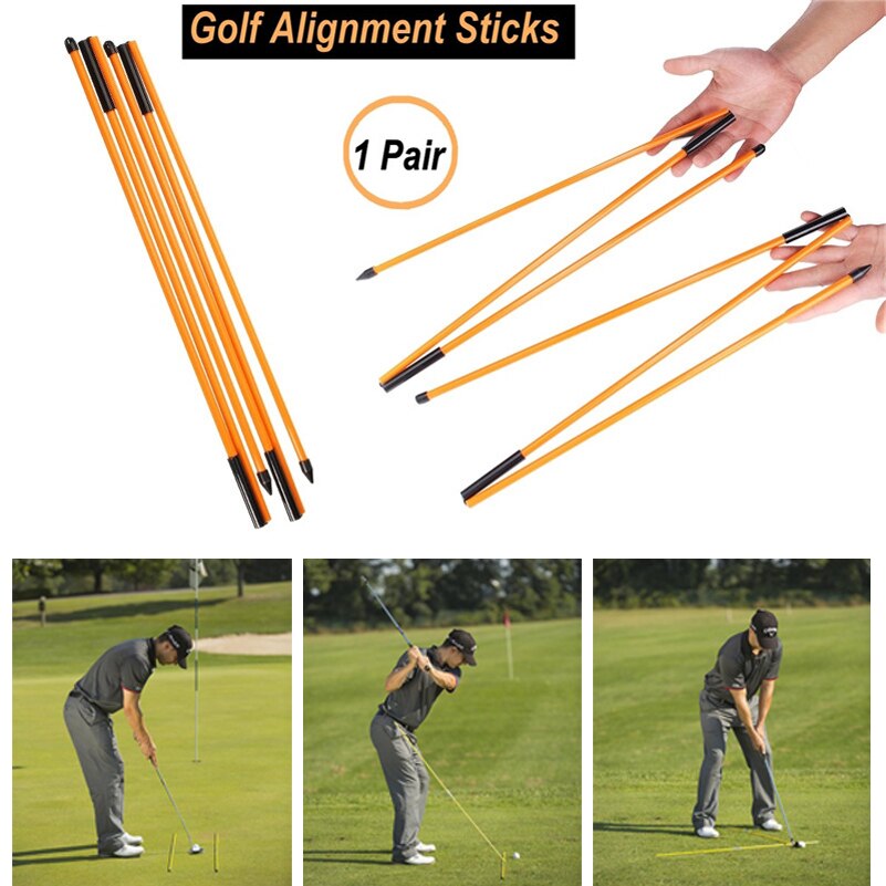 2Pcs/Pack Golf Alignment Stick Putting Training Aid To Improve Golf Skills Ball Position Scores Swing Plane Orange Fiberglass