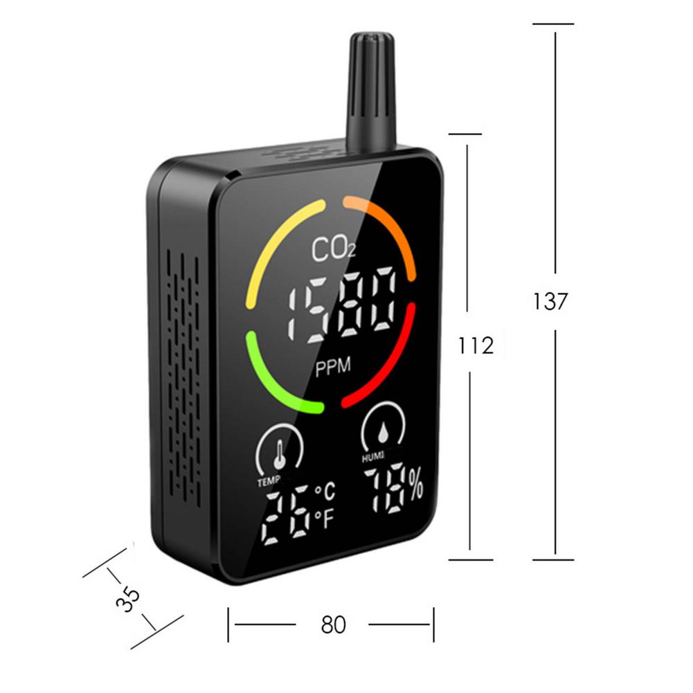 CO2 Meter Digitale Temperatur Feuchtigkeit Sensor Tester Luft Temperatur Und Feuchtigkeit Sensor Mit Intelligente Alarm System: Schwarz
